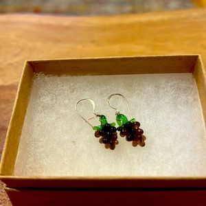 Grape glass drop earrings. Silver posts. 3D. Handmade for wine lovers.